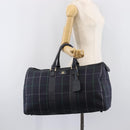Burberrys Nova Check Boston Bag Canvas Navy Gold Auth 201462A-24