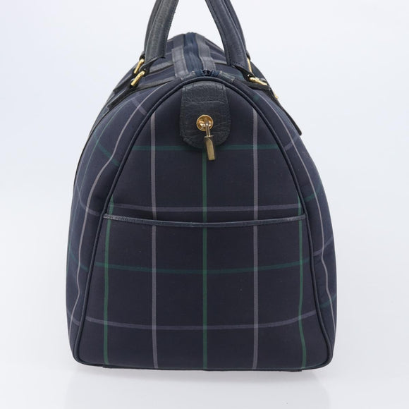 Burberrys Nova Check Boston Bag Canvas Navy Gold Auth 201462A