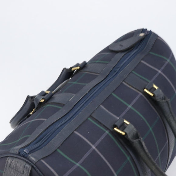 Burberrys Nova Check Boston Bag Canvas Navy Gold Auth 201462A