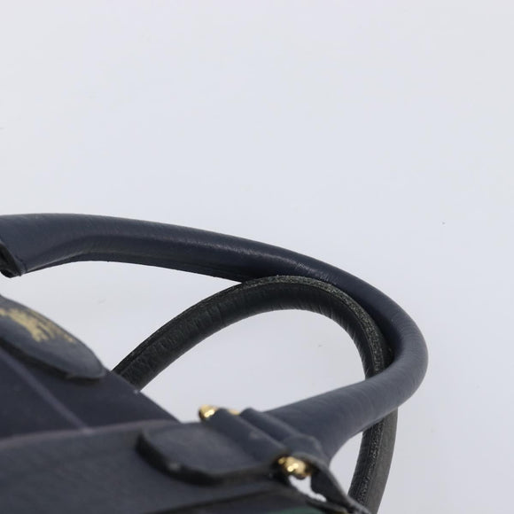 Burberrys Nova Check Boston Bag Canvas Navy Gold Auth 201462A