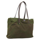 PRADA Tote Bag Nylon Khaki Silver Auth 201463-1