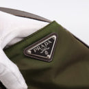 PRADA Tote Bag Nylon Khaki Silver Auth 201463-17