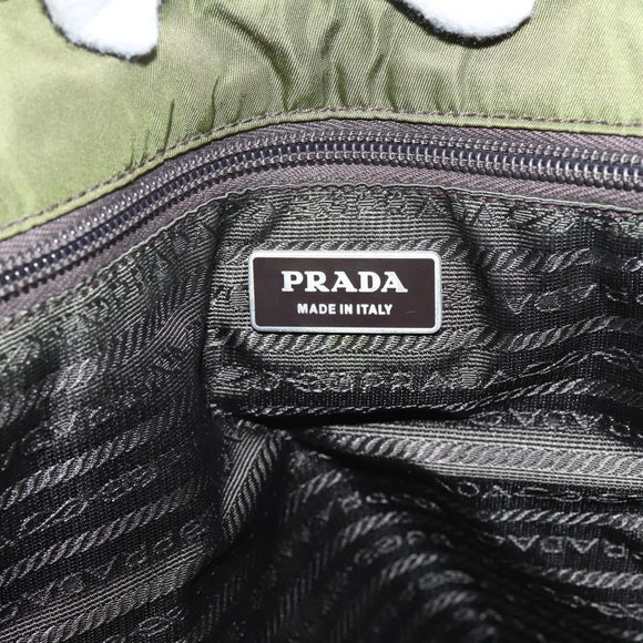 PRADA Tote Bag Nylon Khaki Silver Auth 201463