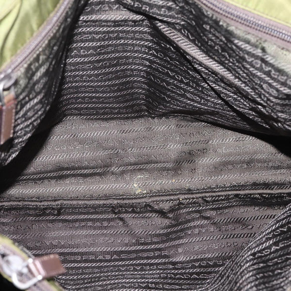 PRADA Tote Bag Nylon Khaki Silver Auth 201463