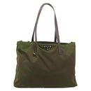 PRADA Tote Bag Nylon Khaki Silver Auth 201463-13