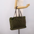 PRADA Tote Bag Nylon Khaki Silver Auth 201463-25