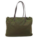 PRADA Tote Bag Nylon Khaki Silver Auth 201463-2