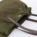 PRADA Tote Bag Nylon Khaki Silver Auth 201463-6