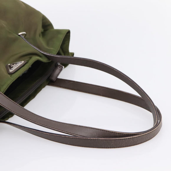 PRADA Tote Bag Nylon Khaki Silver Auth 201463