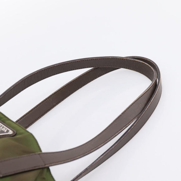 PRADA Tote Bag Nylon Khaki Silver Auth 201463