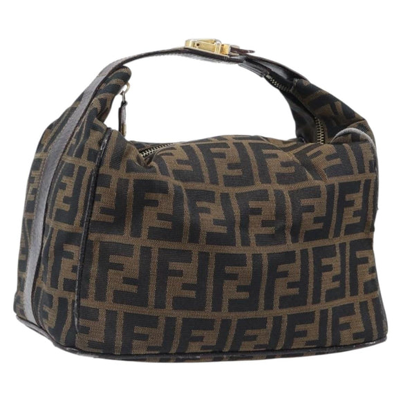 FENDI Zucca Canvas Vanity Hand Bag Black Brown Auth 201467