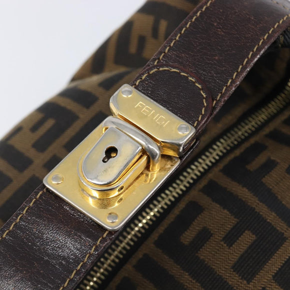 FENDI Zucca Canvas Vanity Hand Bag Black Brown Auth 201467