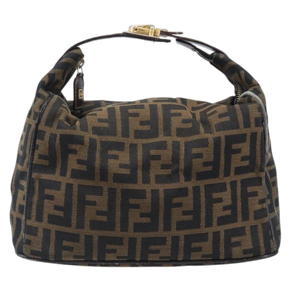 FENDI Zucca Canvas Vanity Hand Bag Black Brown Auth 201467