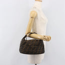 FENDI Zucca Canvas Vanity Hand Bag Black Brown Auth 201467-22