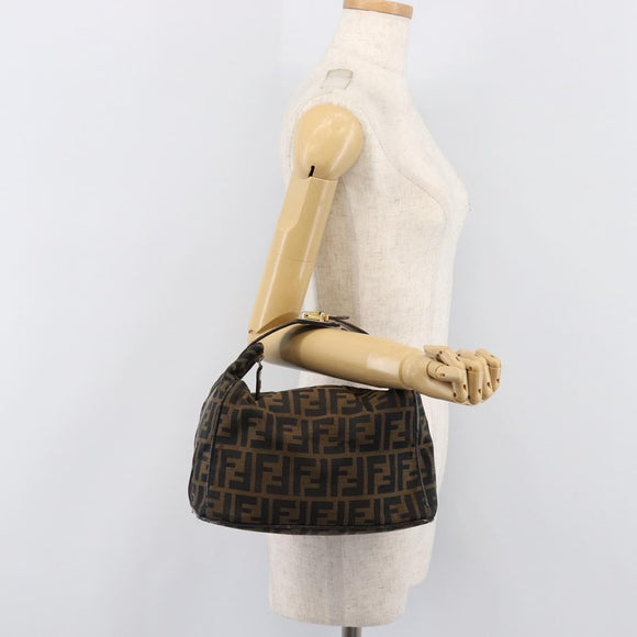 FENDI Zucca Canvas Vanity Hand Bag Black Brown Auth 201467