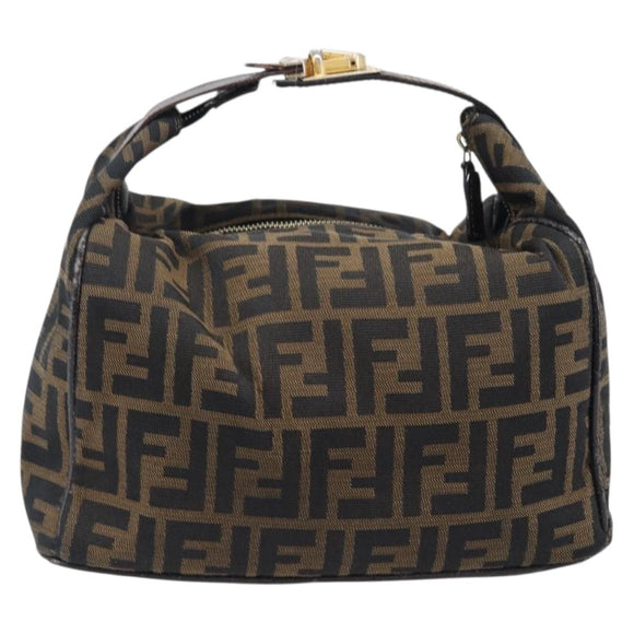 FENDI Zucca Canvas Vanity Hand Bag Black Brown Auth 201467