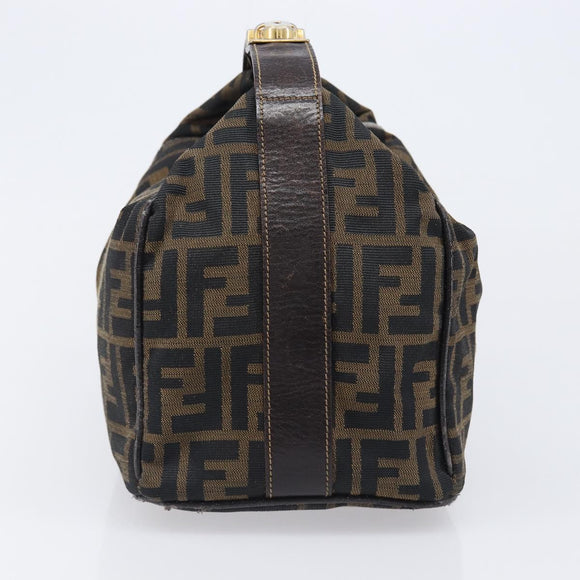 FENDI Zucca Canvas Vanity Hand Bag Black Brown Auth 201467