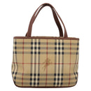 BURBERRY Nova Check Hand Bag PVC Beige Gold Auth 201474V-13
