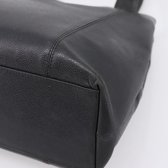 CHANEL Tote Bag Caviar Skin Black Silver CC Auth 201476