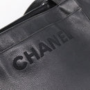 CHANEL Tote Bag Caviar Skin Black Silver CC Auth 201476-18
