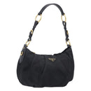 PRADA Shoulder Bag Nylon Black Gold Auth 201478V-1