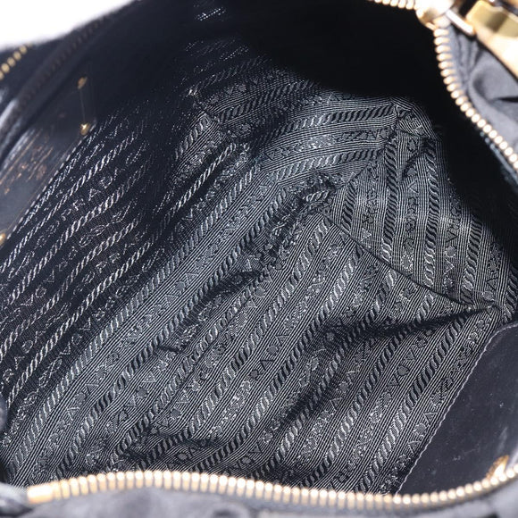 PRADA Shoulder Bag Nylon Black Gold Auth 201478V