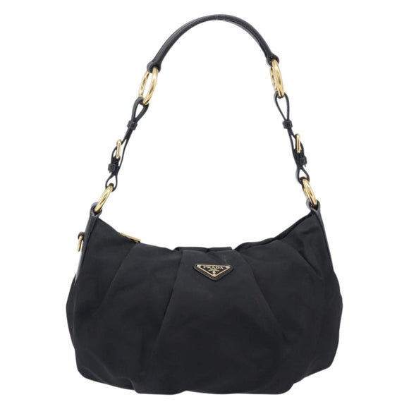 PRADA Shoulder Bag Nylon Black Gold Auth 201478V