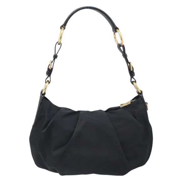 PRADA Shoulder Bag Nylon Black Gold Auth 201478V