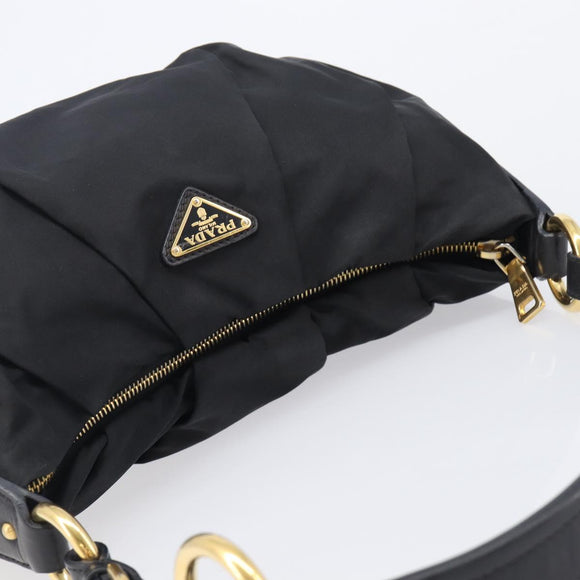 PRADA Shoulder Bag Nylon Black Gold Auth 201478V