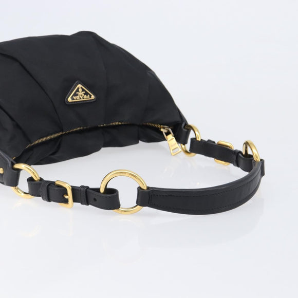 PRADA Shoulder Bag Nylon Black Gold Auth 201478V