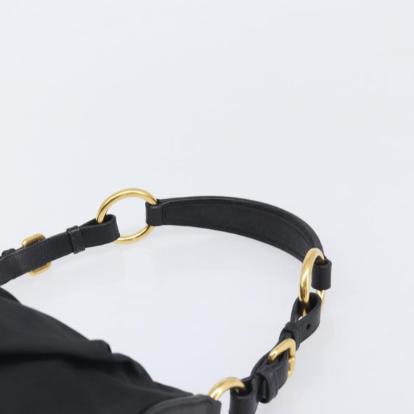 PRADA Shoulder Bag Nylon Black Gold Auth 201478V