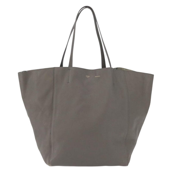 CELINE Cabas Phantom Tote Bag Leather Gray Silver Auth 201483