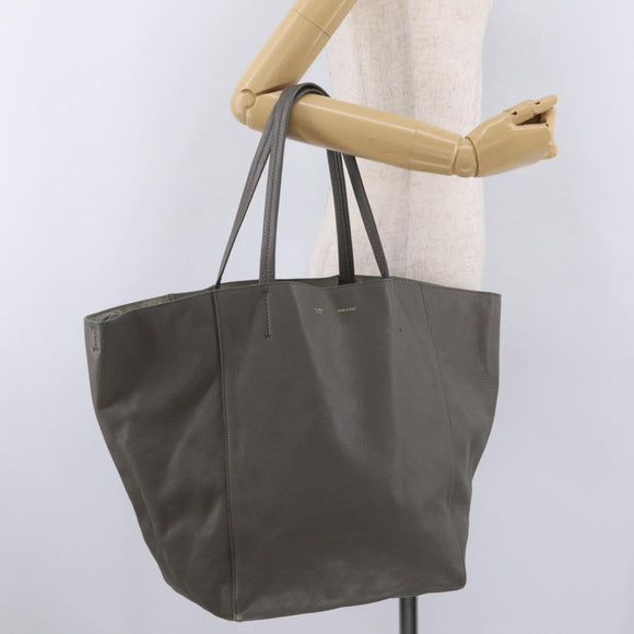 CELINE Cabas Phantom Tote Bag Leather Gray Silver Auth 201483