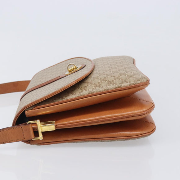 CELINE Macadam Canvas Shoulder Bag PVC Beige Gold Auth 201484A