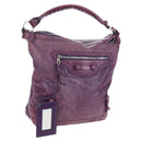 BALENCIAGA Covered Giant Day Hand Bag Leather Purple Silver 204527 Auth 201485V-1