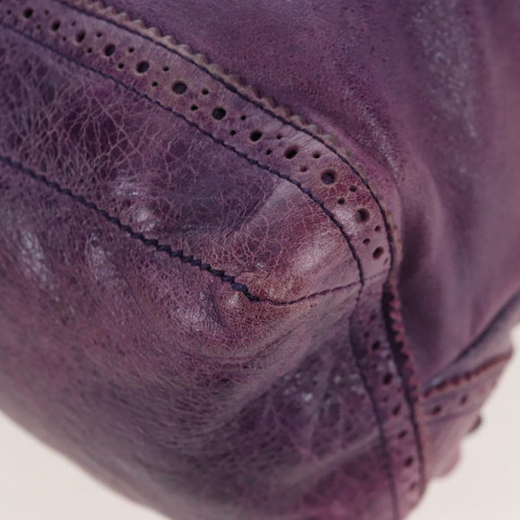 BALENCIAGA Covered Giant Day Hand Bag Leather Purple Silver 204527 Auth 201485V