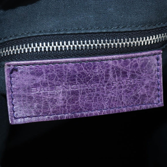 BALENCIAGA Covered Giant Day Hand Bag Leather Purple Silver 204527 Auth 201485V
