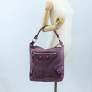 BALENCIAGA Covered Giant Day Hand Bag Leather Purple Silver 204527 Auth 201485V-31