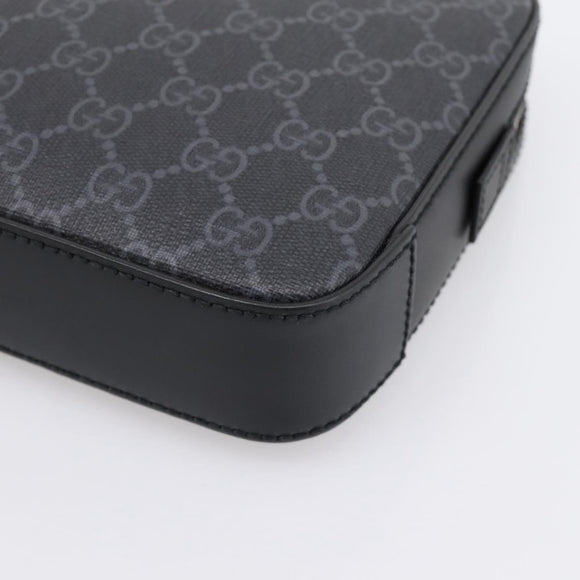 GUCCI GG Supreme Clutch Bag PVC Black Silver 495562 Auth 201486V