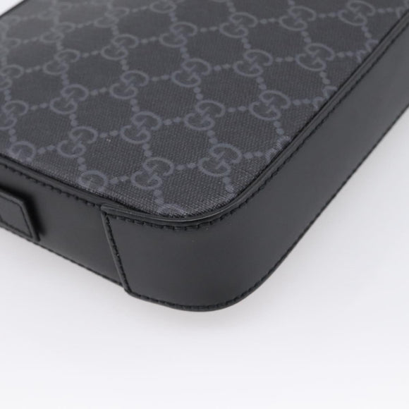 GUCCI GG Supreme Clutch Bag PVC Black Silver 495562 Auth 201486V