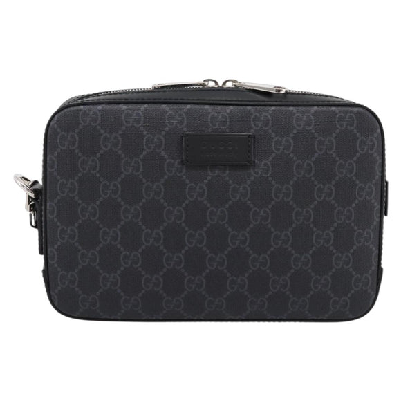 GUCCI GG Supreme Clutch Bag PVC Black Silver 495562 Auth 201486V