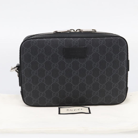 GUCCI GG Supreme Clutch Bag PVC Black Silver 495562 Auth 201486V