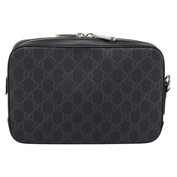 GUCCI GG Supreme Clutch Bag PVC Black Silver 495562 Auth 201486V