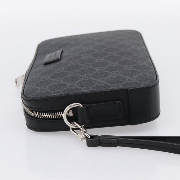 GUCCI GG Supreme Clutch Bag PVC Black Silver 495562 Auth 201486V