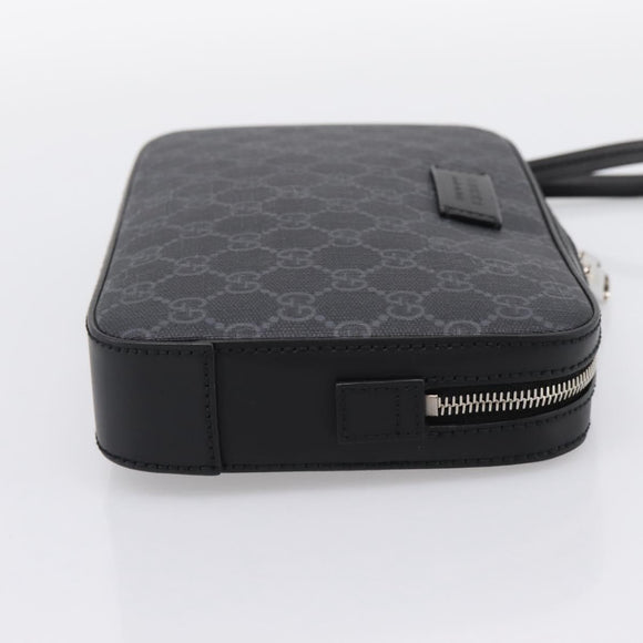 GUCCI GG Supreme Clutch Bag PVC Black Silver 495562 Auth 201486V