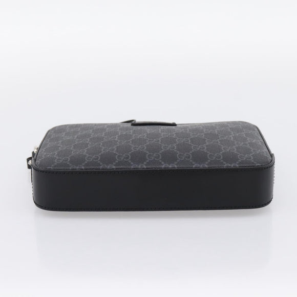 GUCCI GG Supreme Clutch Bag PVC Black Silver 495562 Auth 201486V