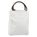 CHANEL COCO Mark Wood Hand Bag Caviar Skin White Gold CC Auth 201487V-1