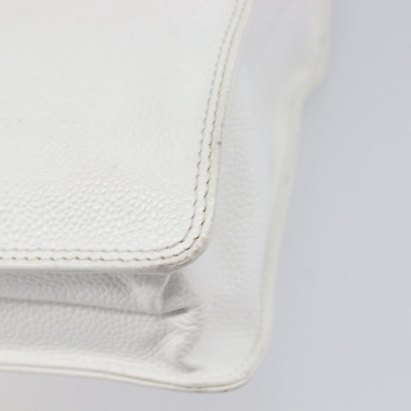 CHANEL COCO Mark Wood Hand Bag Caviar Skin White Gold CC Auth 201487V