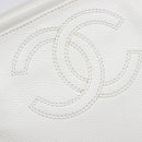 CHANEL COCO Mark Wood Hand Bag Caviar Skin White Gold CC Auth 201487V-14