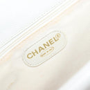 CHANEL COCO Mark Wood Hand Bag Caviar Skin White Gold CC Auth 201487V-15